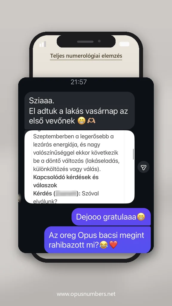 Ügyfélvélemény a numerológiai elemzésről (üzenet képernyőképe) – 3. / 38